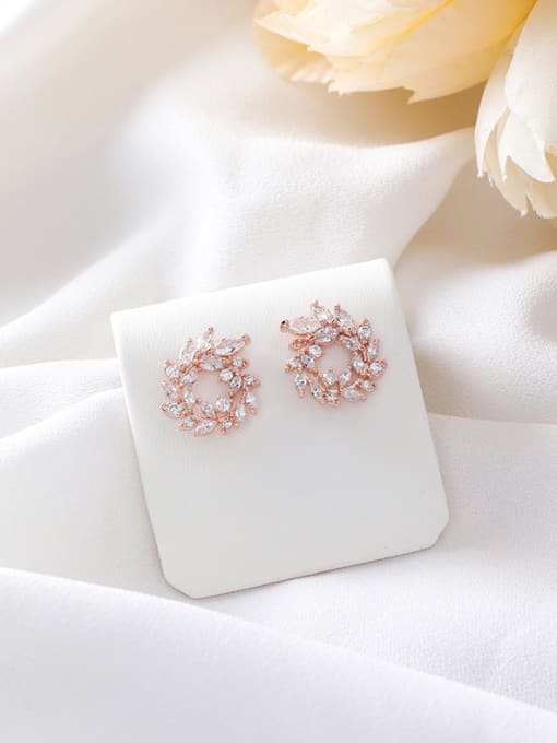 Girlhood Alloy With Rose Gold Plated Cute Flower Cubic Zirconia Stud Earrings 2