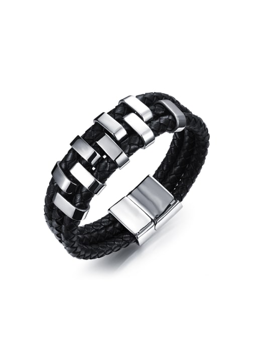 Open Sky Simple Titanium Black Woven PU Men Bracelet 0