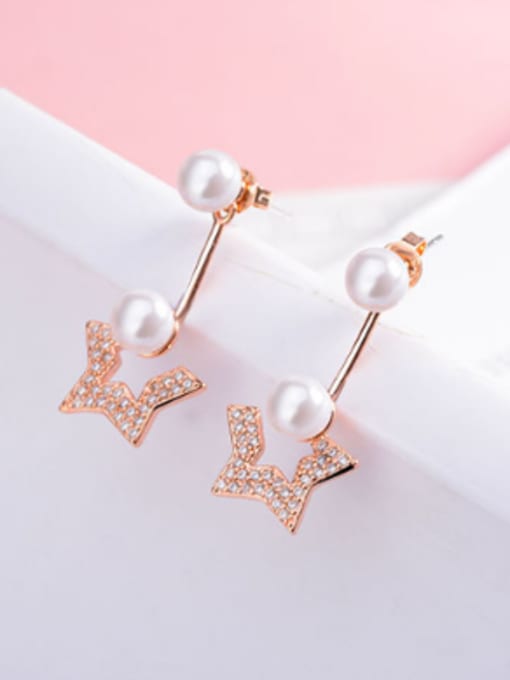 Rose Gold Fashion Imitation Pearls Cubic Zirconias Star Copper Stud Earrings