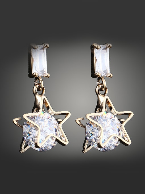 Wei Jia Champagne Gold Plated Zirconias-studded Star Copper Stud Earrings 0