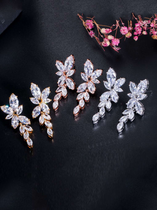 L.WIN Copper With Cubic Zirconia Luxury Water Drop Wedding Cluster Earrings