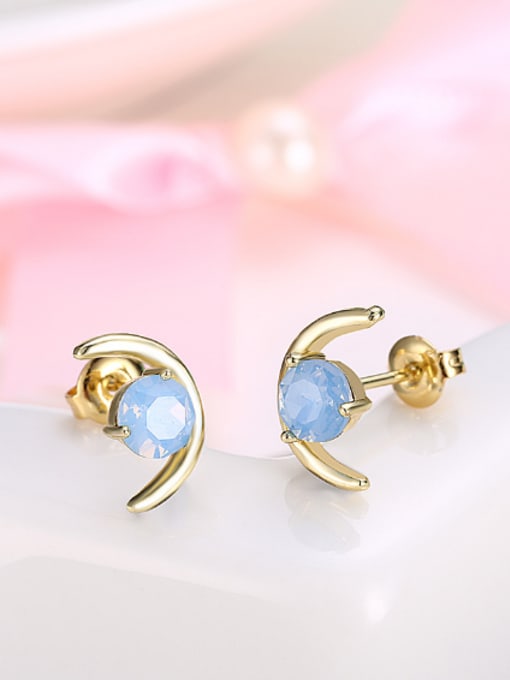 OUXI Simple Moon Opal Stone Stud Earrings 2