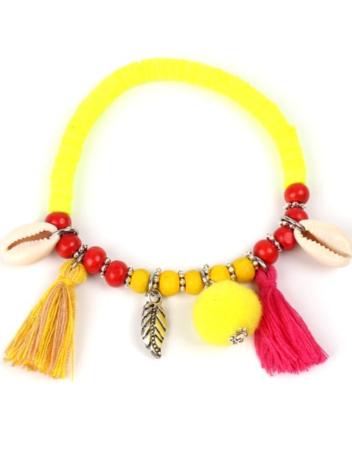 B6042-B Colorful Wooden Beads Shell Accessories Tassel Bracelet