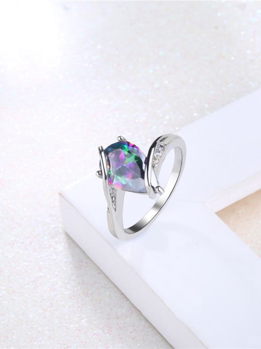 Ronaldo Colorful Platinum Plated Water Drop Glass Stone Ring 2