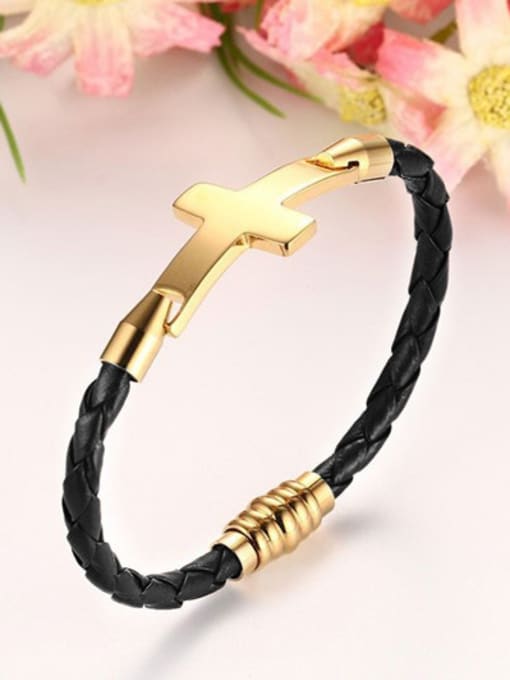 black Fashionable Cross Shaped Artificial Leather Bracelet