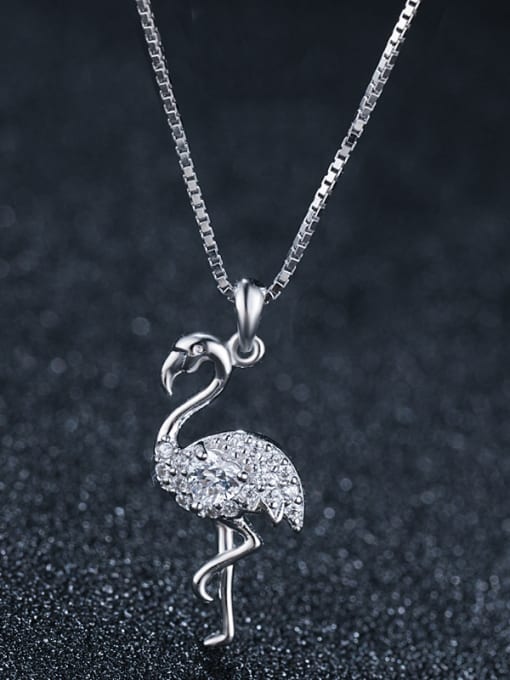 sliver 925 Sterling Silver With Platinum Plated Cute Flamingo Necklaces