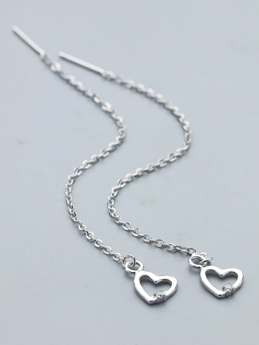 One Silver Simple Little Hollow Heart 925 Silver Line Earrings 0