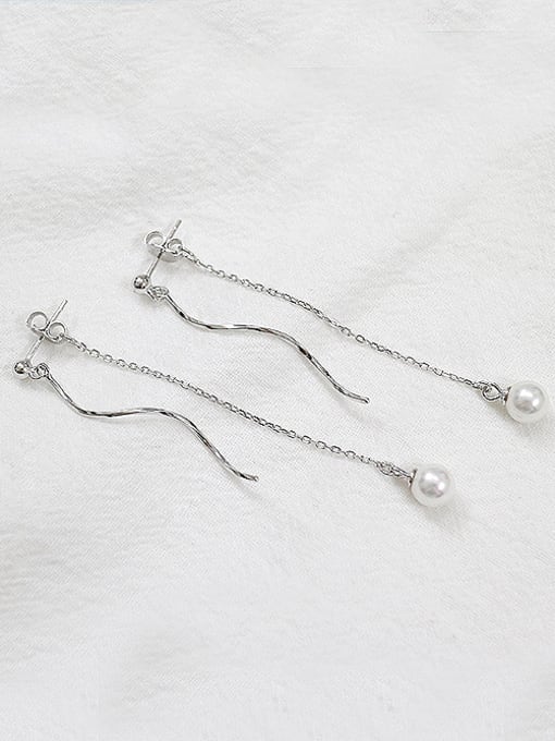 DAKA Fashion White Artificial Pearl Silver Drop Earrings 0