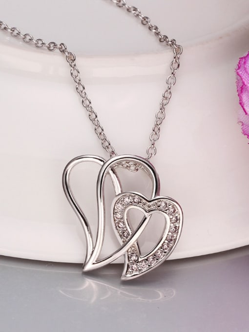 OUXI Simple Hollow Heart shaped Zircon Necklace 2
