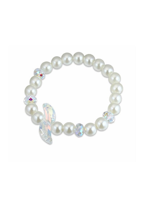 QIANZI Fashion White Imitation Pearls austrian Crystals Bracelet 2