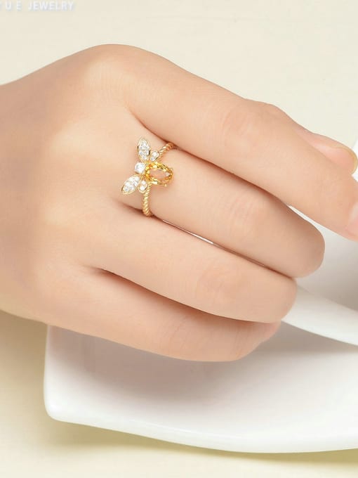 ZK Natural Yellow Crystal Small Honeybee Ring 1
