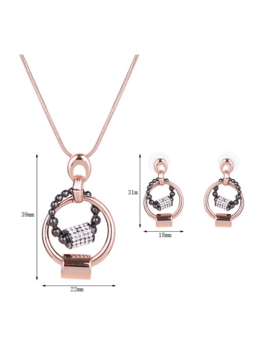 BESTIE Alloy Rose Gold Plated Fashion Rhinestones Round shaped Two Pieces Jewelry Set 3