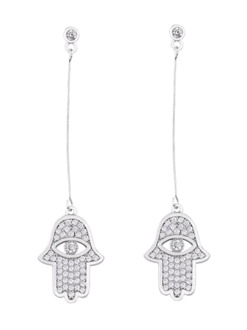 silvery Copper With  Cubic Zirconia Fashion palm Drop Earrings