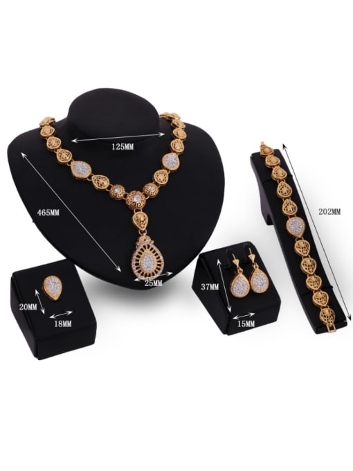 BESTIE Alloy Imitation-gold Plated Vintage style Rhinestones Hollow Water Drop shaped Four Pieces Jewelry Set 2