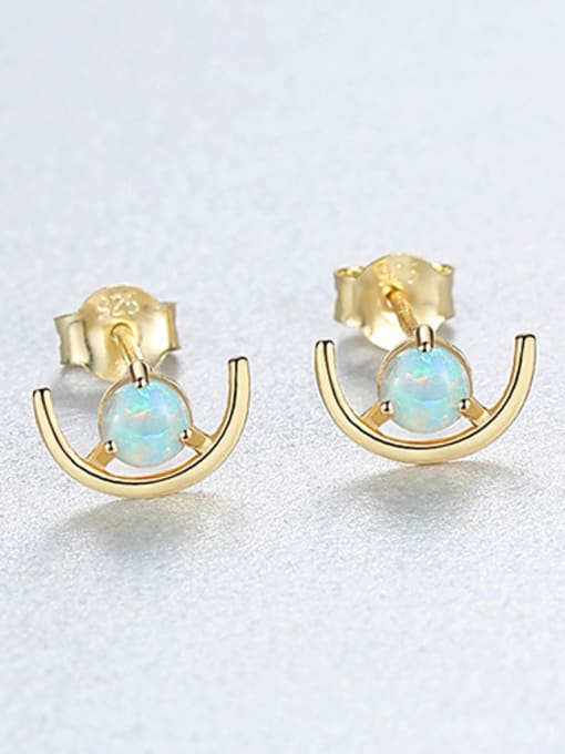 green 925 Sterling Silver With Gold Plated Cute Geometric Stud Earrings
