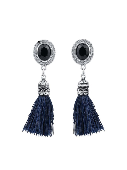 Gujin Ethnic style Cashmere Tassels Black Resin stone Alloy Drop Earrings 0