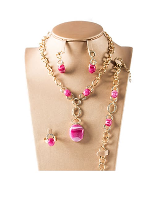 pink Oval Artificial Stones Colorfast Four Pieces Jewelry Set