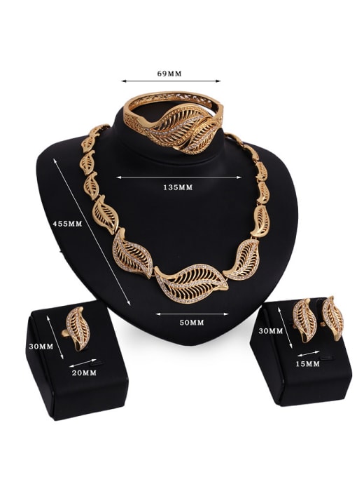 BESTIE 2018 Alloy Imitation-gold Plated Fashion Rhinestones Leaves-shaped Four Pieces Jewelry Set 2