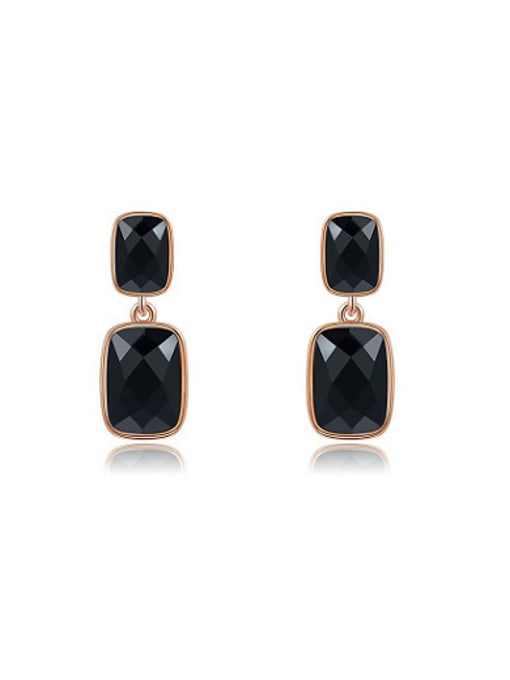 Rose Gold Exquisite Black Square Shaped Austria Crystal Stud Earrings