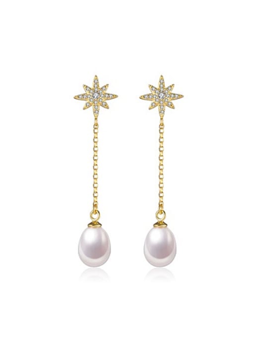 Gold Water Drop shaped Freshwater Pearl Star Drop threader earring