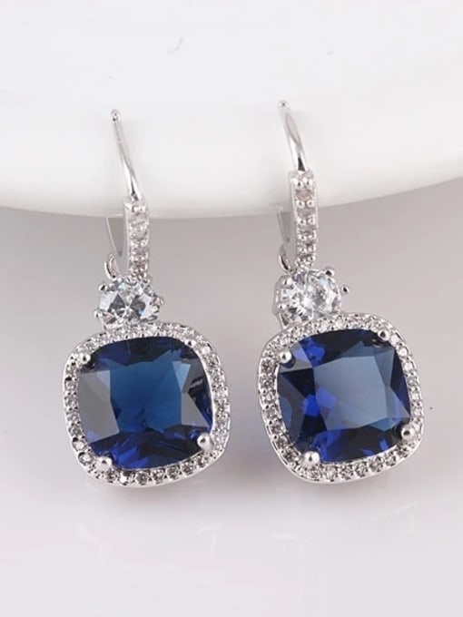 Qing Xing European and American Fat Square AAA Grade Zircon  Dinner Cluster earring 2