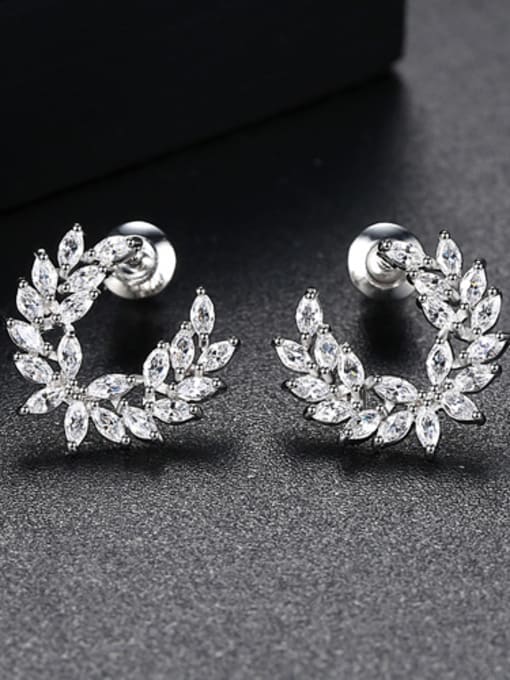Platinum Copper With White Gold Plated Delicate Leaf Stud Earrings