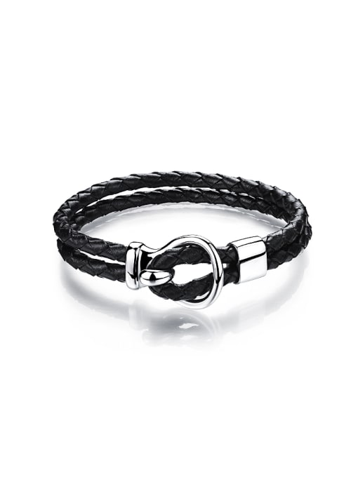 Open Sky Simple Artificial Leather Woven Two-band Bracelet 0