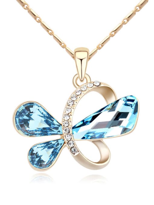 blue Exquisite Elegant austrian Crystals Butterfly Pendant Alloy Necklace