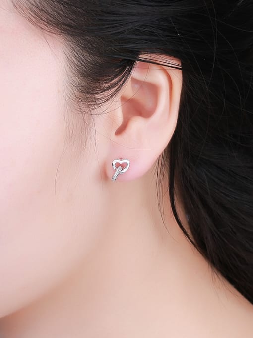 One Silver Double Heart Shaped Zircon Earrings 1