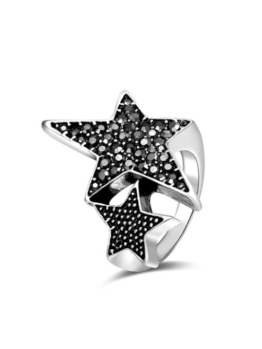 Ronaldo All-match Double Star Shaped Silver Plated Rhinestones Ring 0