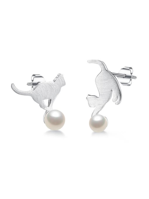 AI Fei Er Fashion Little Cat Imitation Pearl Stud Earrings 0