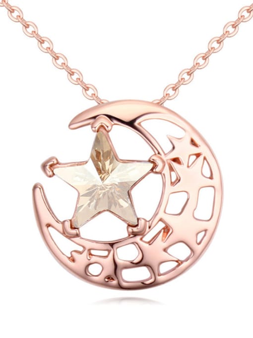 yellow Fashion Rose Gold Plated Moon austrian Crystal Star Alloy Necklace