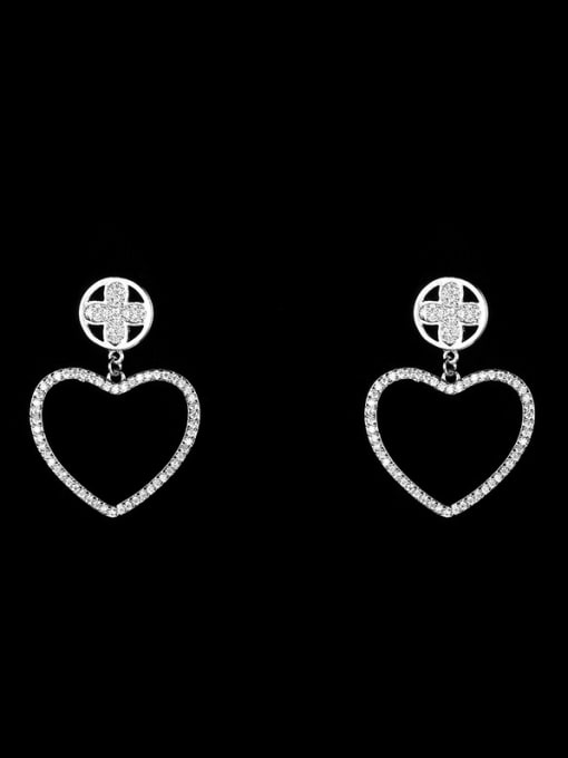 cross Copper With Platinum Plated Simplistic Hollow Heart Stud Earrings