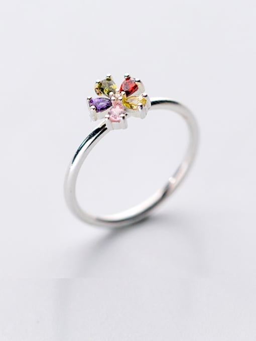 Rosh Multi-color Flower Shaped S925 Silver Zircon Ring 0