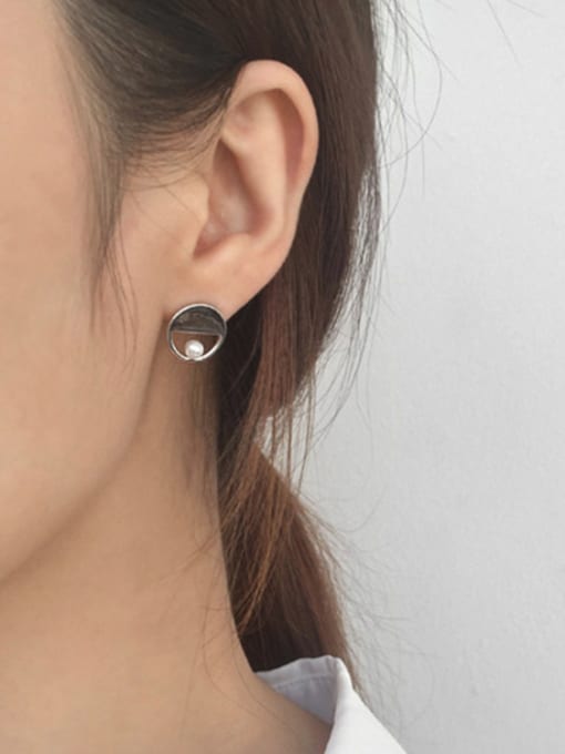 DAKA Fashion Little Artificial Pearl Silver Slim Bar Drop Earrings 1