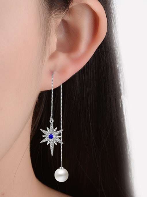 AI Fei Er Fashion Imitation Pearl Shiny Zirconias Star Line Earrings 1