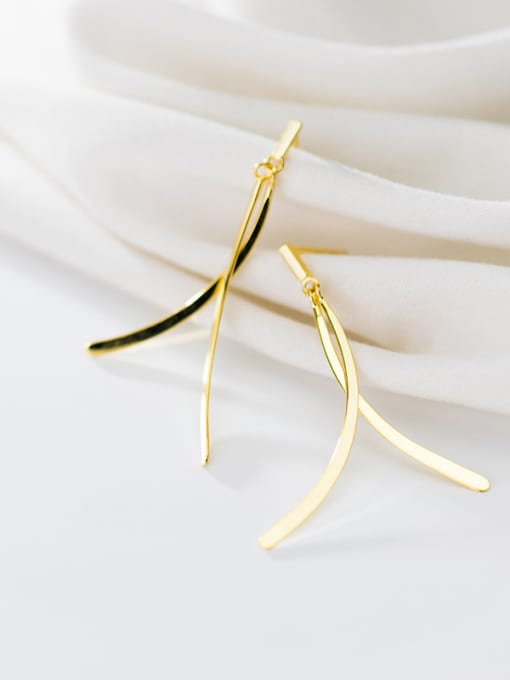 Rosh 925 Sterling Silver With Gold Plated Simplistic Fringe Threader Earrings