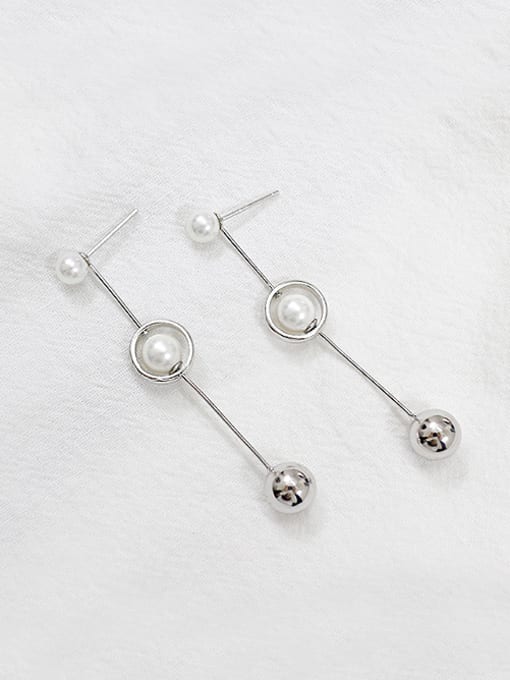 DAKA Fashion Artificial Pearls Smooth Bead Silver Stud Earrings 0