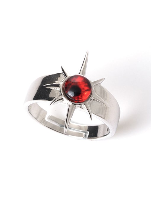 SILVER MI Personalized Red Stone 925 Silver Opening Ring 0