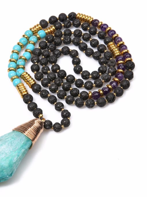 handmade Natural Volcano Stone Pendant Beads Necklace 1