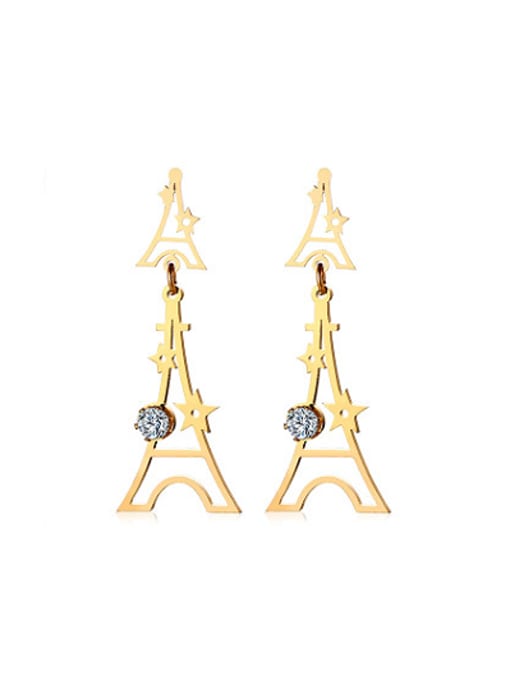 CONG All-match Tower Shaped Rhinestone Titanium Drop Earrings 0