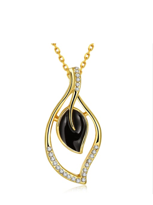 18K Gold Black Women Hollow Leaves Shaped  Necklace