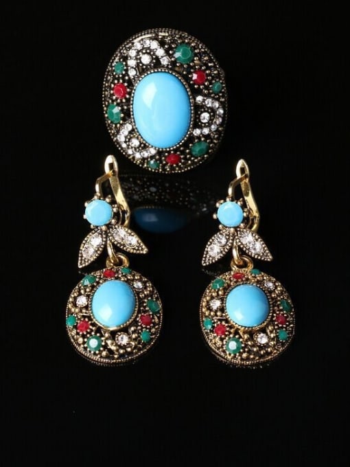 Gujin Retro style Blue Resin stone Crystal Alloy Two Pieces Jewelry Set 0