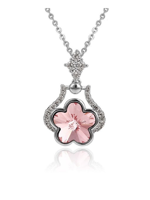 Pink 2018 Copper Alloy White Gold Plated Fashion Flower Crystal Necklace