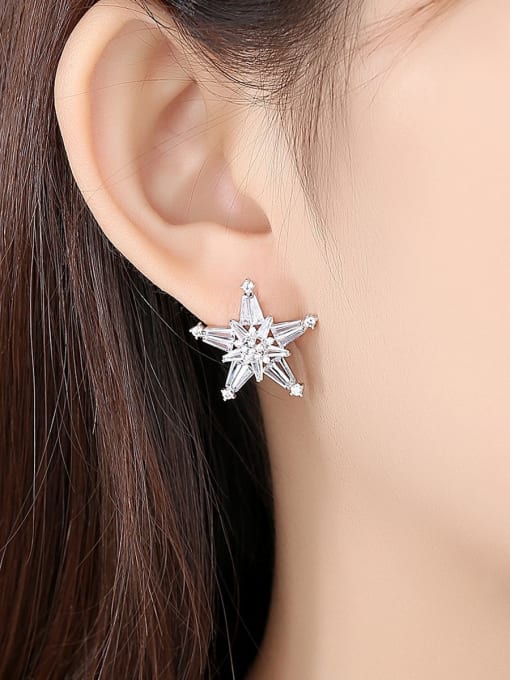 BLING SU Copper With Platinum Plated Simplistic Star Stud Earrings 0