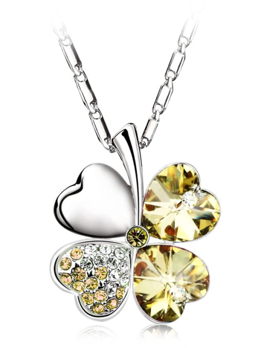 Platinum, Yellow 18K White Gold Leaf Shaped Crystal Necklace