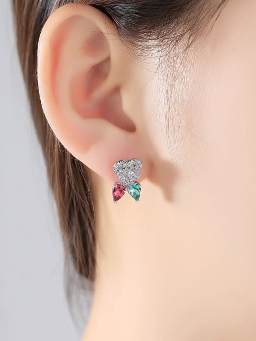 BLING SU Copper inlaid AAA zircon asymmetrical Flower Earrings 1