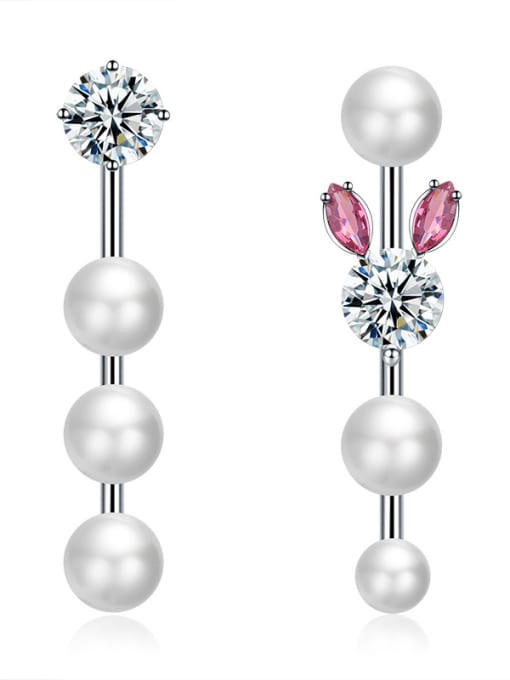 ALI Lovely bright zircon pearl shell asymmetrical Earrings 0