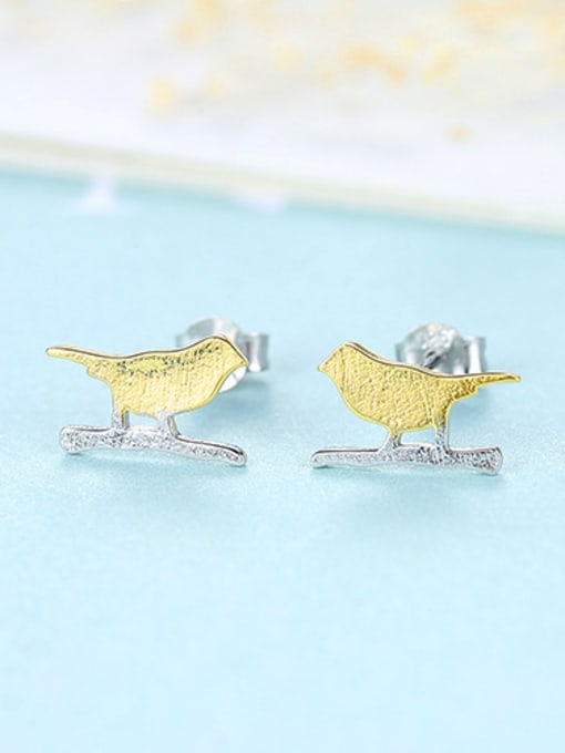 GOLD 925 Sterling Silver With Two-color Simplistic Bird Stud Earrings