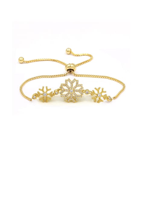 Champagne gold Copper With Cubic Zirconia  Delicate Flower  Adjustable Bracelets
